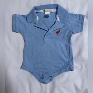 TBBC Light Blue Polo Onesie with Red Crane | 0-6M